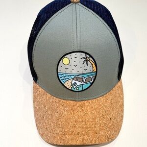San Diego Hat Company Blue Gray Cork Brim Trucker Hat with Beach Patch